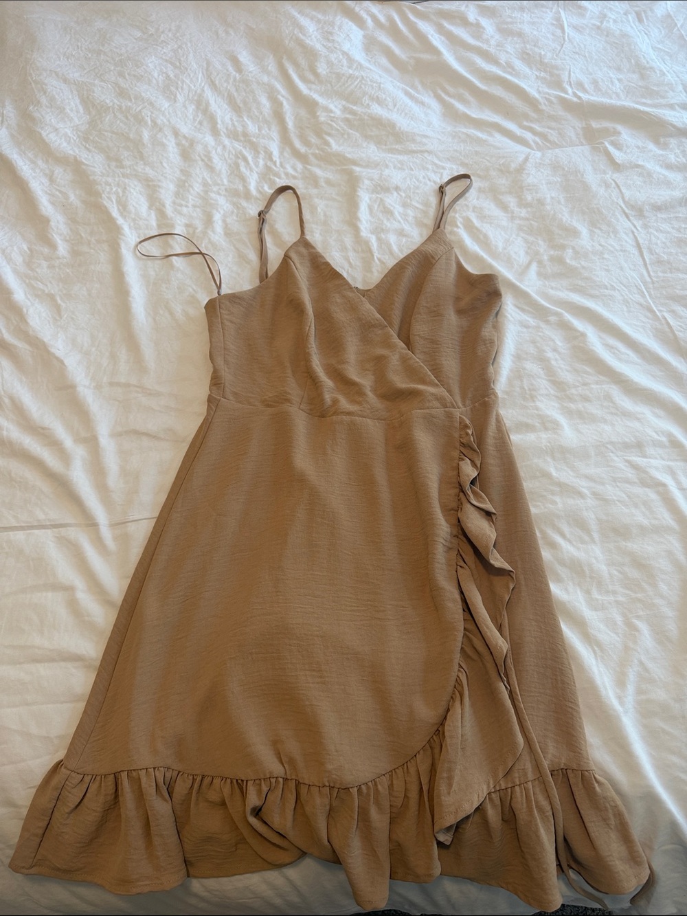 Altar'd State Tan Ruffle Wrap Dress
